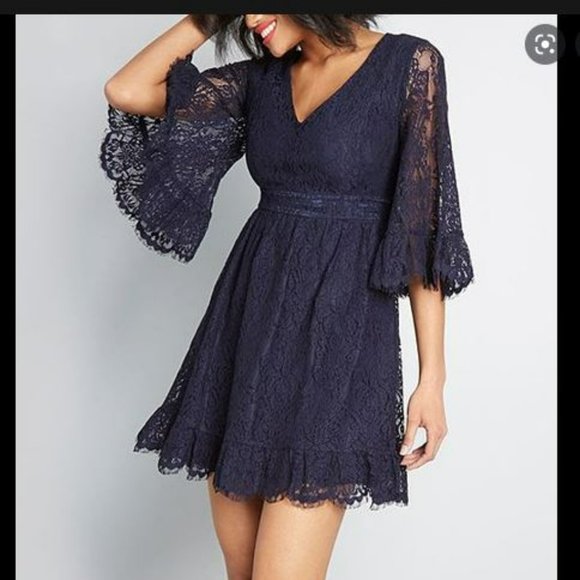 Modcloth Lace Bell Sleeve Mini Dress - Picture 1 of 11